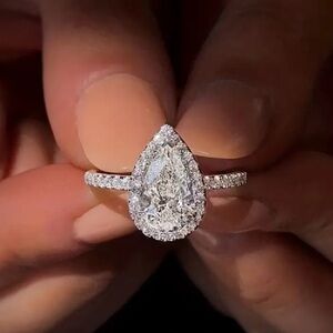 Glittering teardrop-shaped Simulation Diamond Ring Ladies Wedding Ring - 9